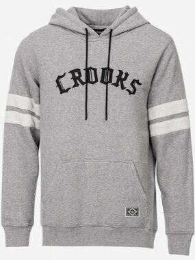 Crooks & Castles Varsity Pullover Hoodie Gray Black Men's Size Medium NWT